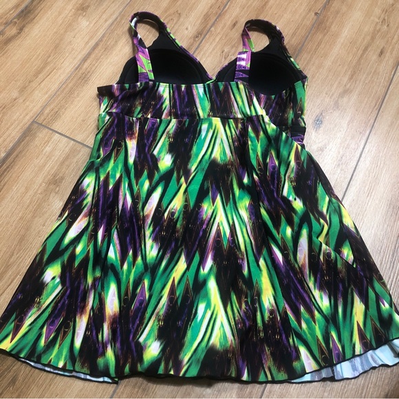 NWOT Rare Septangle V Neck Jeweltone One Piece Swimsuit Slimming Swimdress Sz 14 - Picture 5 of 9